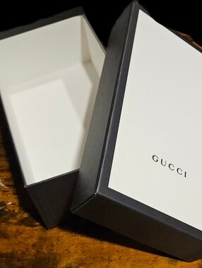 NEW Gucci White Black Large Gift Box Textured Handbag Storage Wallet Tote Travel